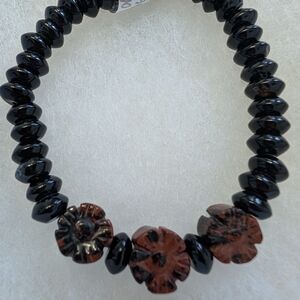 Mahogany Obsidian And Black Agate Stretch Bracelet